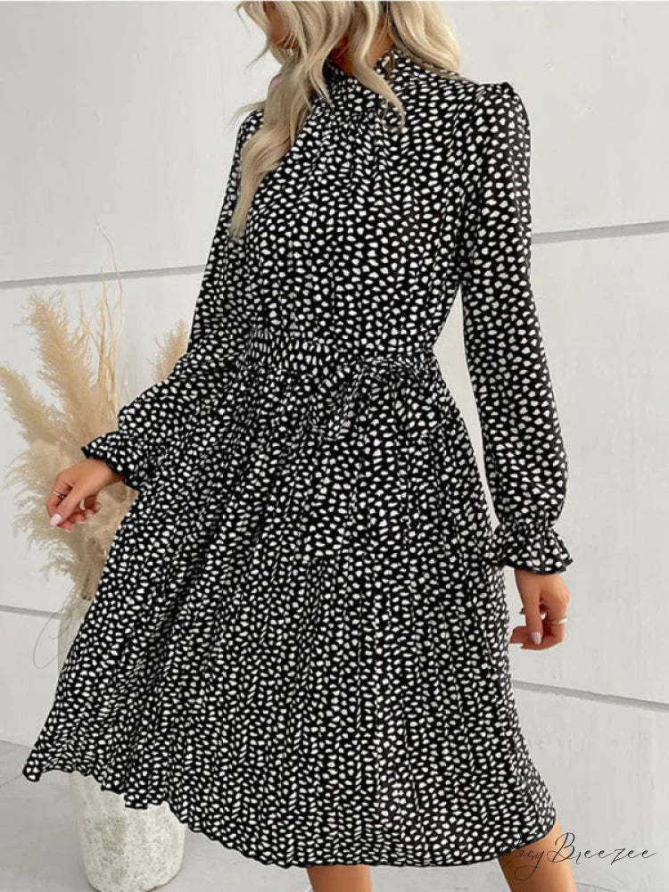 With Waist Gown for High Neckline Dotted Tie Women