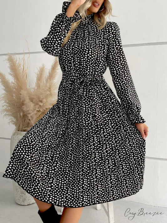 With Waist Gown for High Neckline Dotted Tie Women