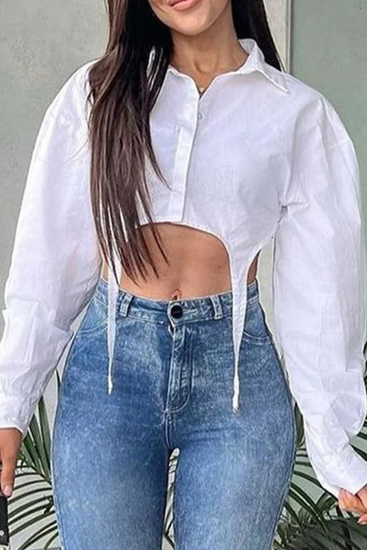 with White Cropped Blouse Irregular Design White / S