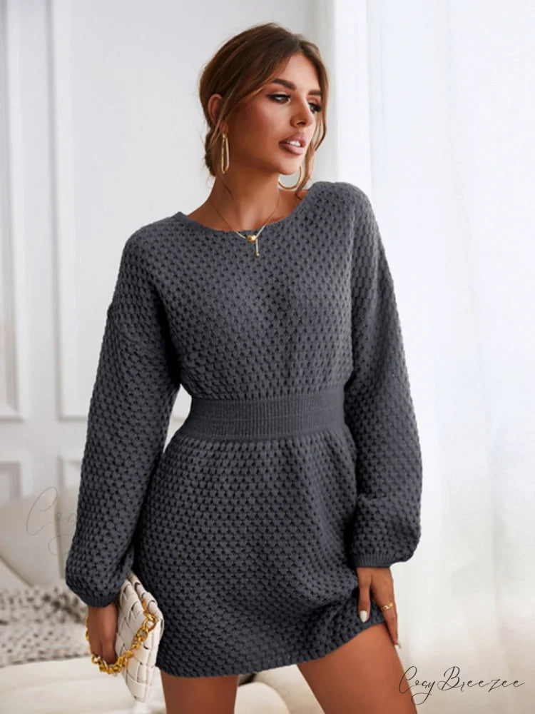 Woman Casual Long Sleeve Long Sweater Dress CAA06C2K007BB / XS