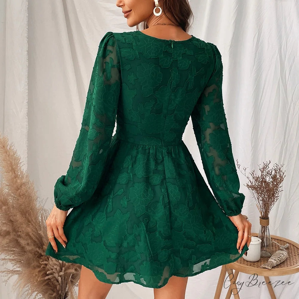 Woman Green Sexy Long Sleeve Party Dress Green / M