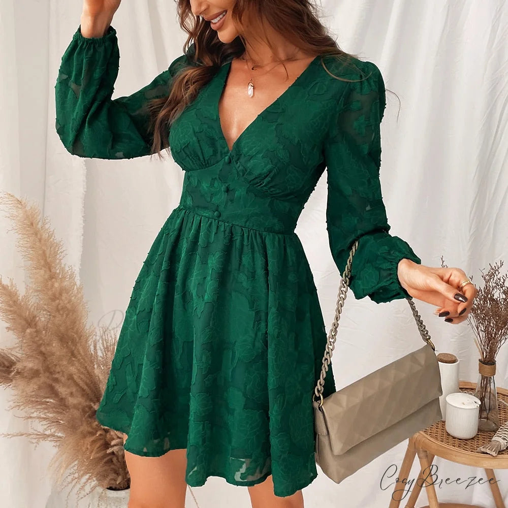 Woman Green Sexy Long Sleeve Party Dress Green / M