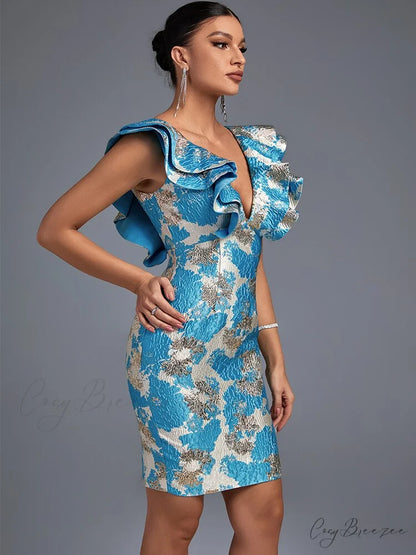 Women Blue Bodycon Dress Blue / XL