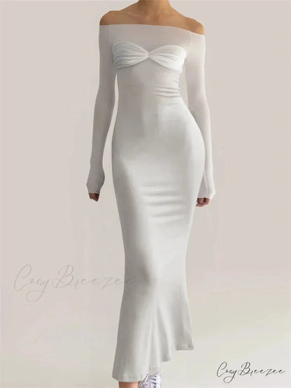 Women Bow Patchwork Sleeve Elegant Solid Slash Neck Off Shoulder Party Beach Club Vestido Streetwear WHITE / S