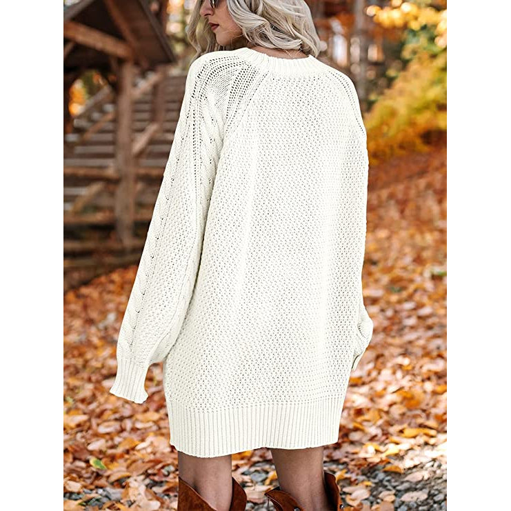 Women's Crewneck Cable Knit Chunky Pullover Sweater Dress