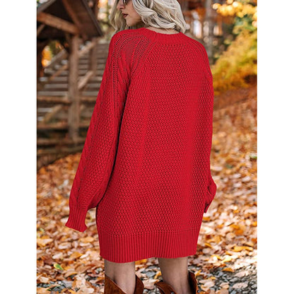 Women's Crewneck Cable Knit Chunky Pullover Sweater Dress