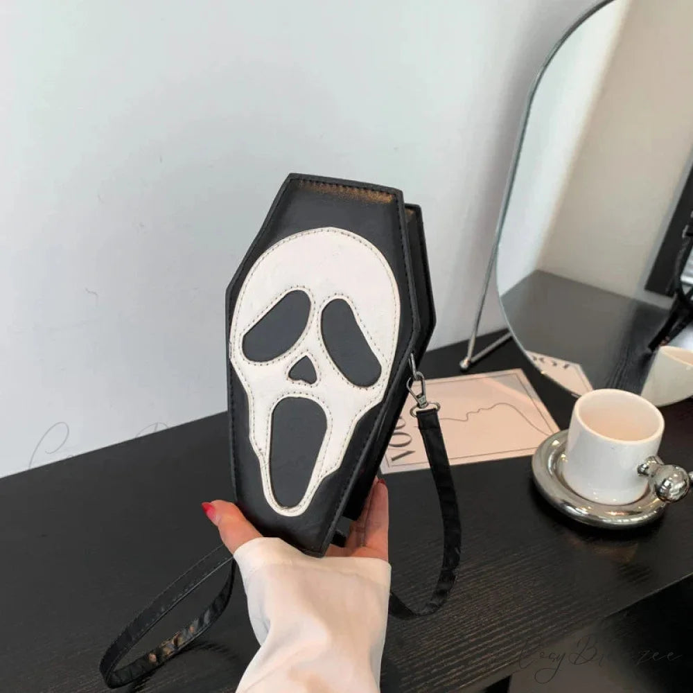 Women Gothic PU Leather Coffin Shape Punk Style Long Wallet Portable Bag Black