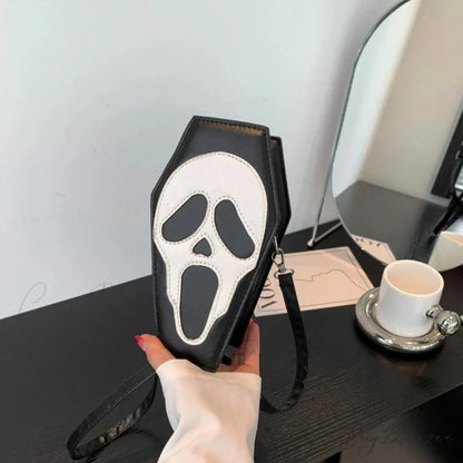 Women Gothic PU Leather Coffin Shape Punk Style Long Wallet Portable Bag Black