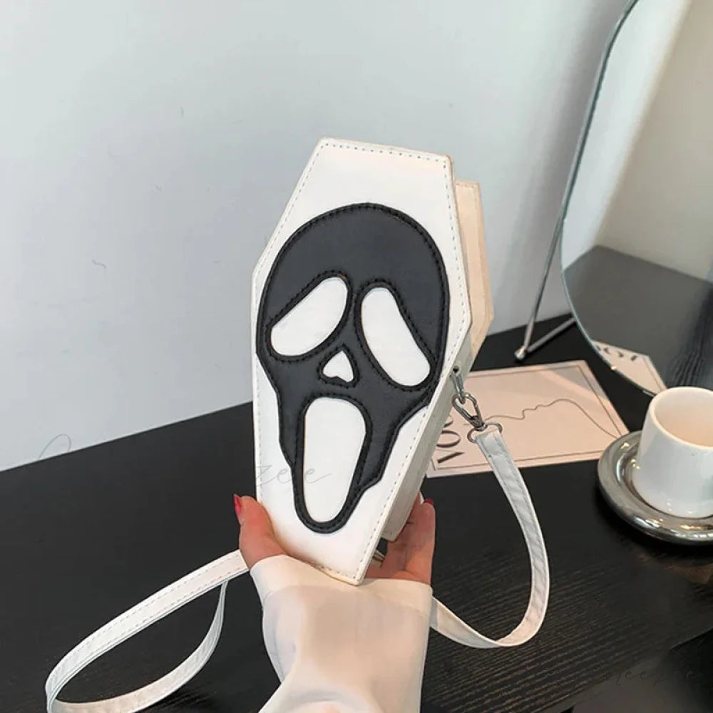Women Gothic PU Leather Coffin Shape Punk Style Long Wallet Portable Bag White