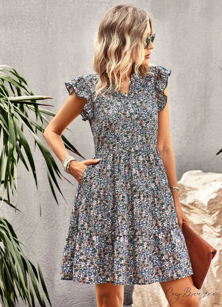 WOMEN HOLIDAY PRINT DRESS M / pink