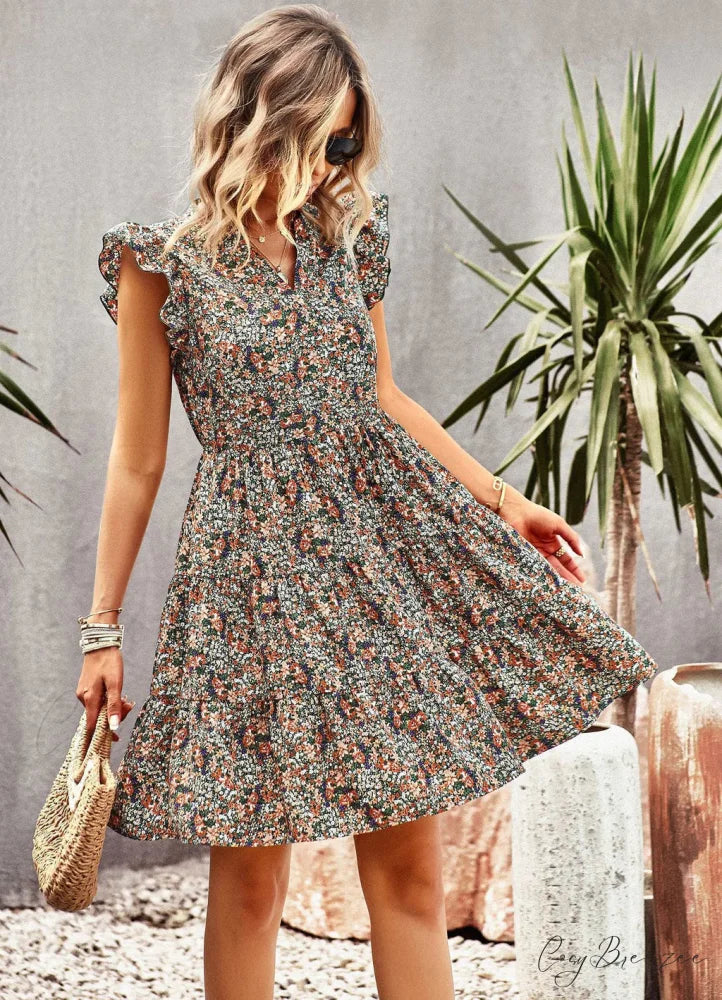 WOMEN HOLIDAY PRINT DRESS M / red