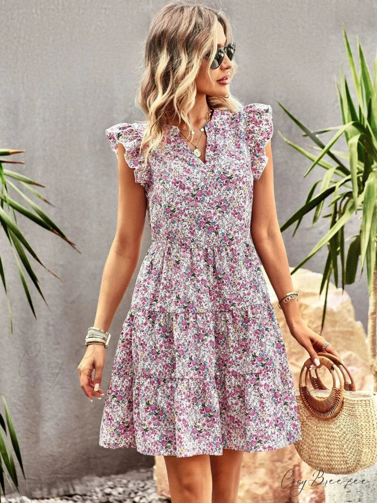 WOMEN HOLIDAY PRINT DRESS S / green