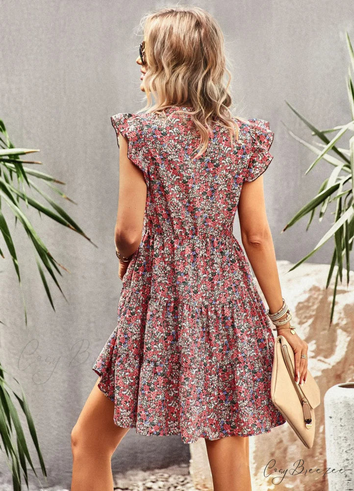 WOMEN HOLIDAY PRINT DRESS S / red