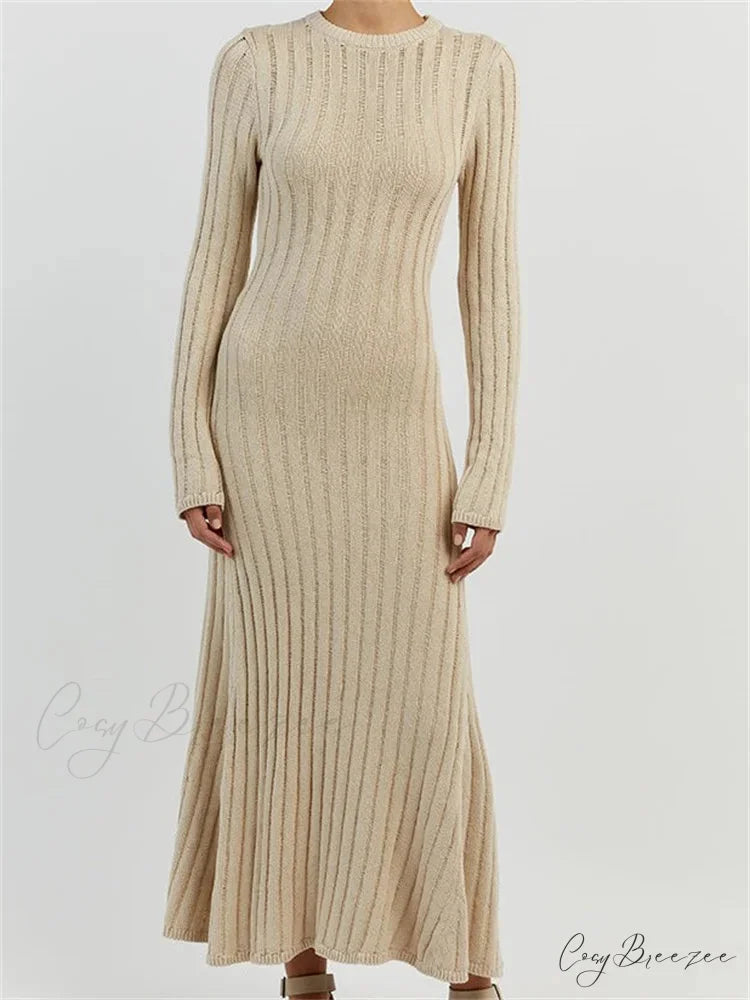 Women Knitted Ribbed Casual Spring Autumn Sleeve Party Beach Cocktail Club Vestidos Streetwear