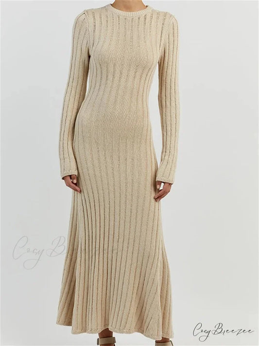 Women Knitted Ribbed Casual Spring Autumn Sleeve Party Beach Cocktail Club Vestidos Streetwear