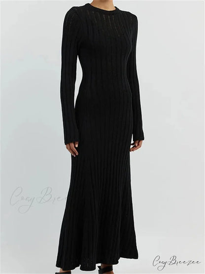 Women Knitted Ribbed Casual Spring Autumn Sleeve Party Beach Cocktail Club Vestidos Streetwear