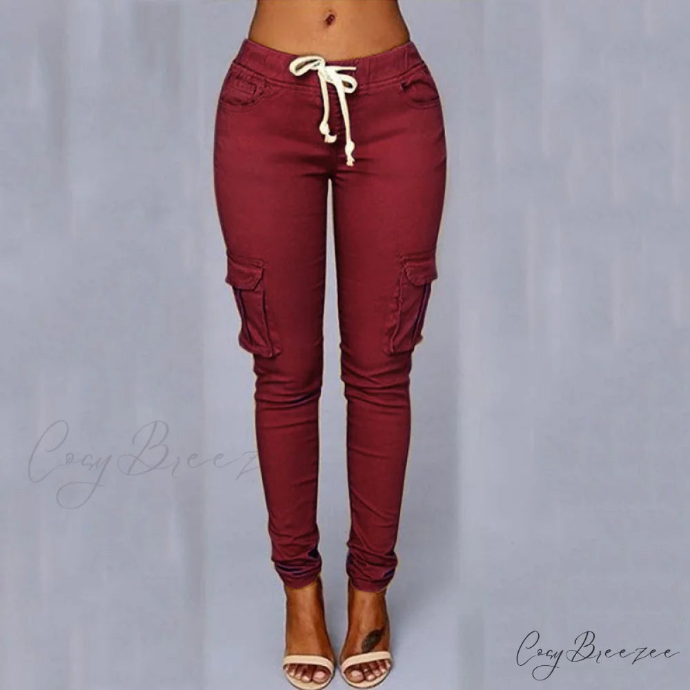 Women Ladies Trousers Military Pants Women Burgundy / S