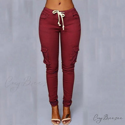 Women Ladies Trousers Military Pants Women Burgundy / S