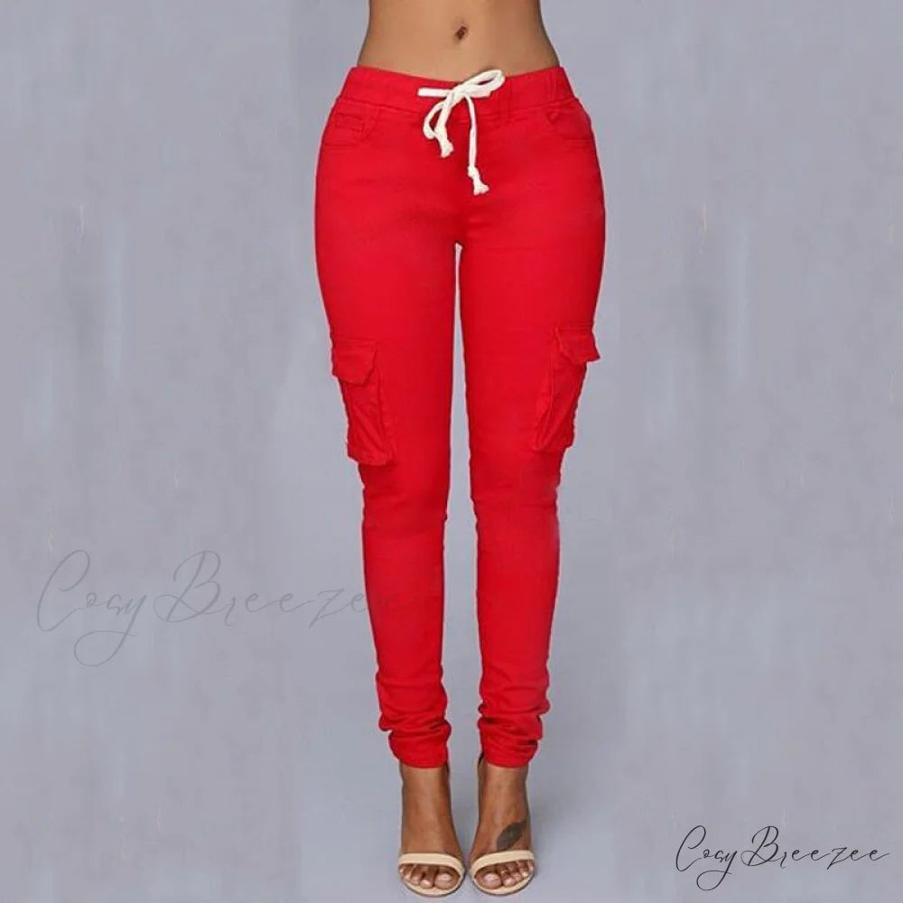 Women Ladies Trousers Military Pants Women Red / S