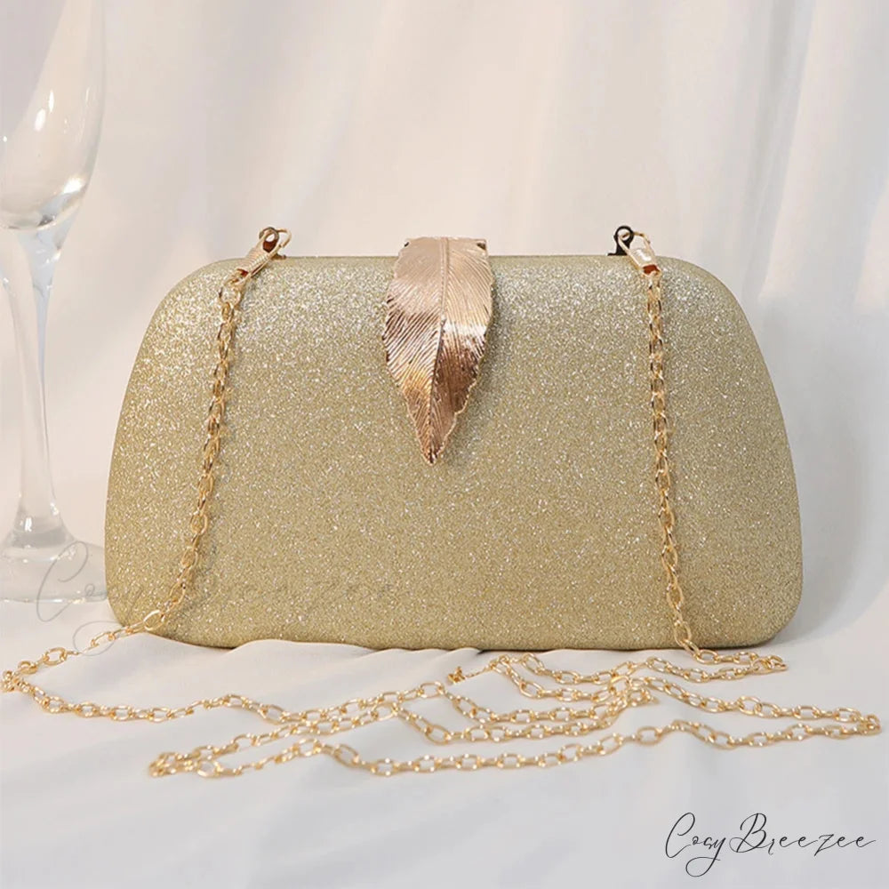 Women Leaf Design Bling Chain Purse clutchbag-250126