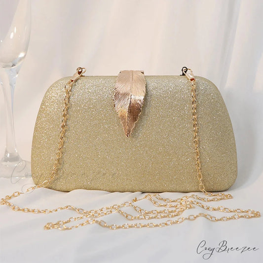 Women Leaf Design Bling Chain Purse clutchbag-250126