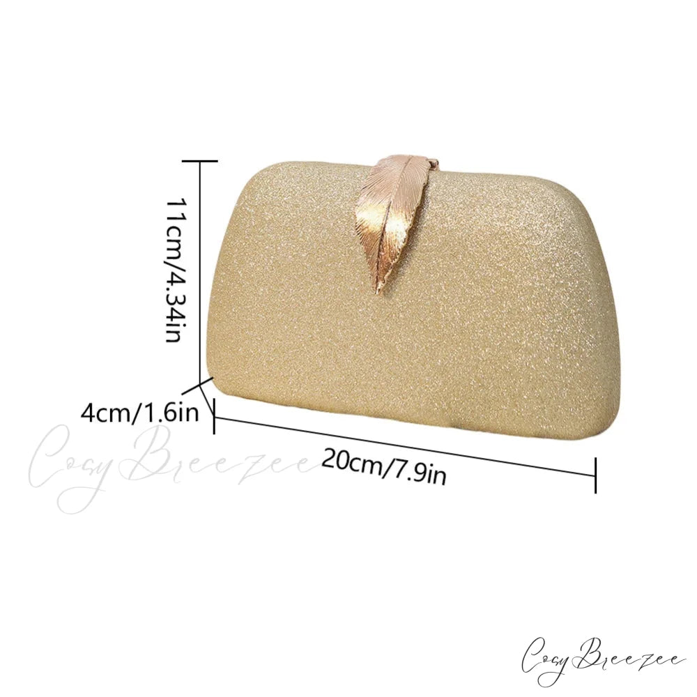 Women Leaf Design Bling Chain Purse clutchbag-250126