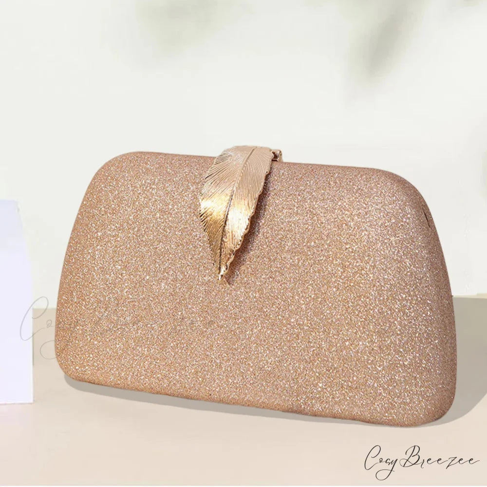 Women Leaf Design Bling Chain Purse clutchbag-250126