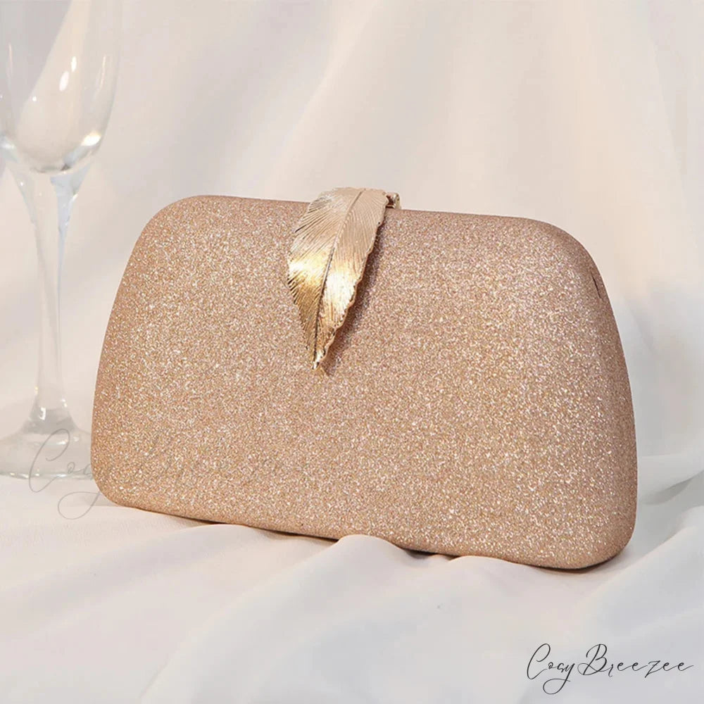 Women Leaf Design Bling Chain Purse Rose Gold clutchbag-250126