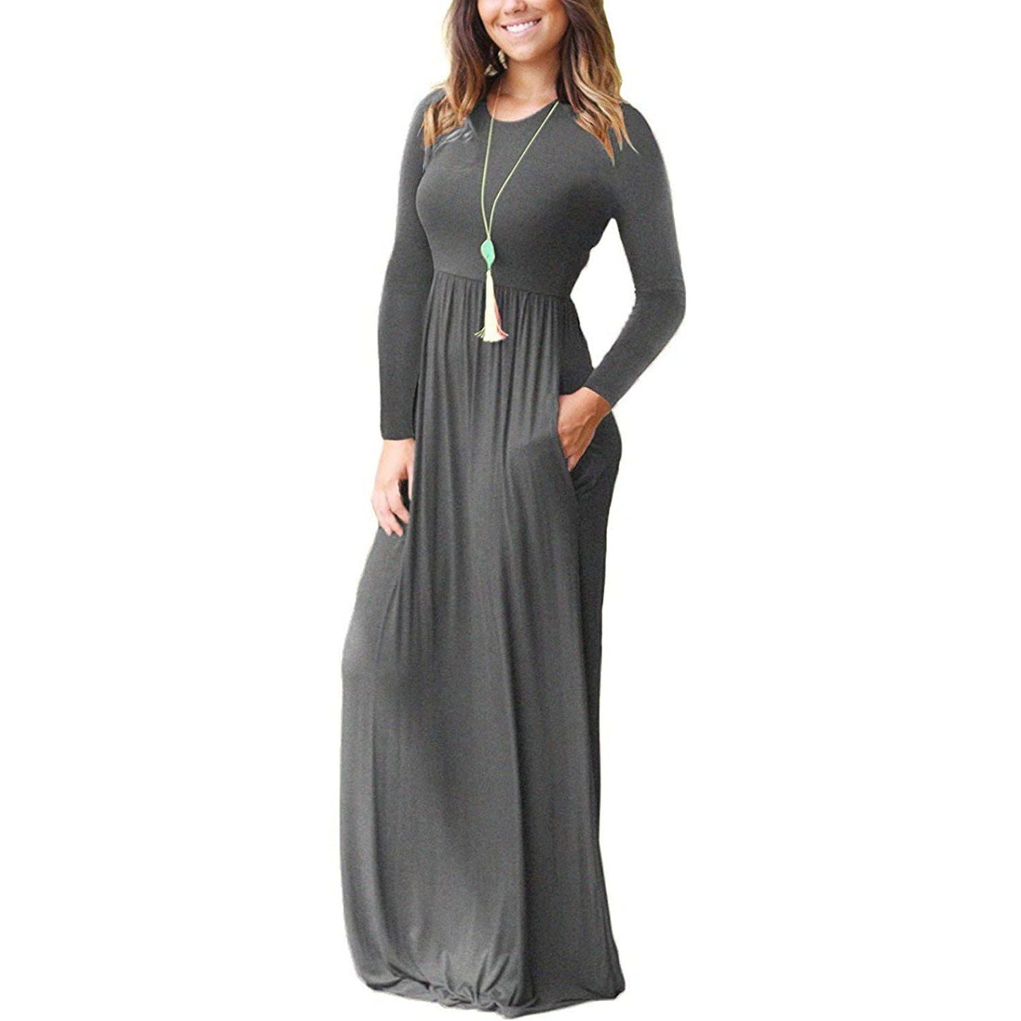 Women's Long Sleeve Maxi Dress with Pockets