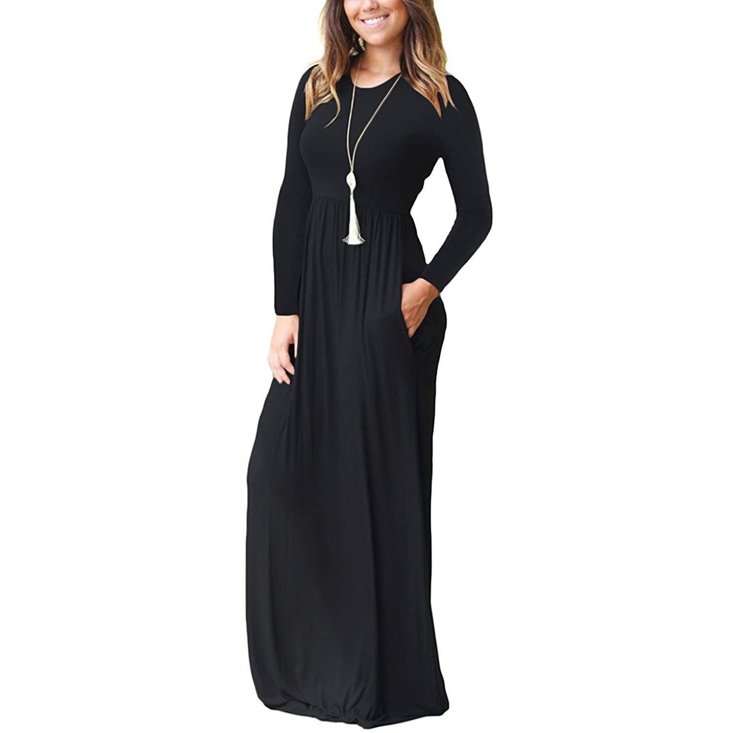 Women's Long Sleeve Maxi Dress with Pockets