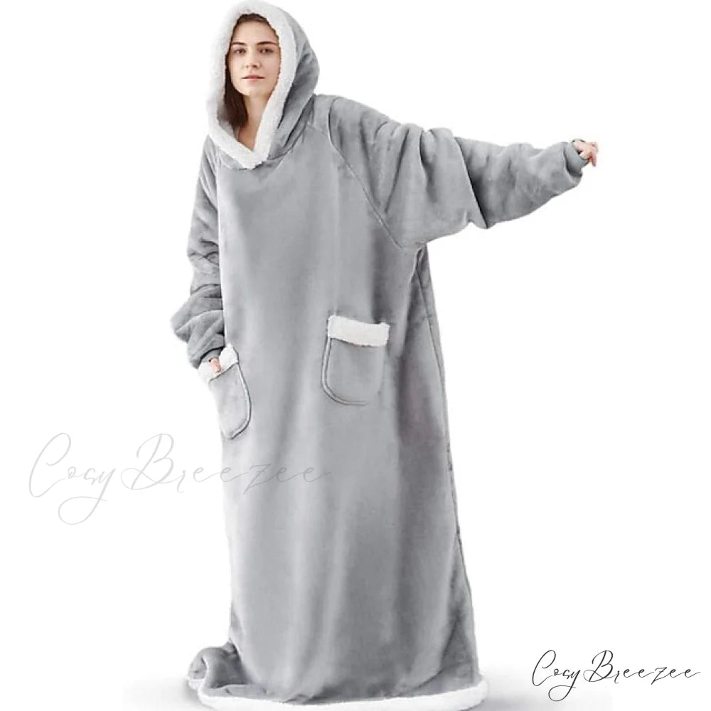 Women Men Hoodie for Girls Oversized Teens Adults Flannel Blanket Black Light Grey / One-Size