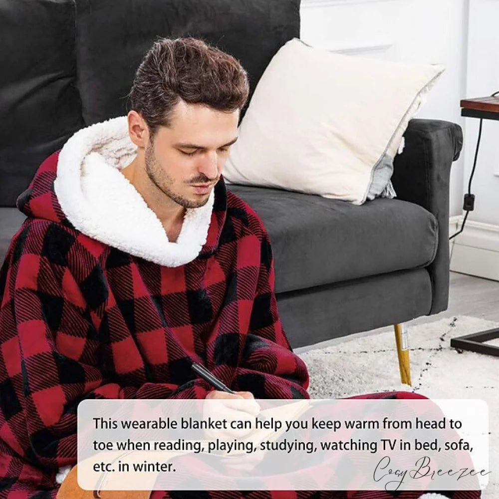 Women Men Hoodie for Girls Oversized Teens Adults Flannel Blanket Black Light Grey / One-Size