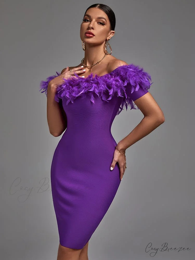 Women Off Shouler Bandage Dress Purple / XS