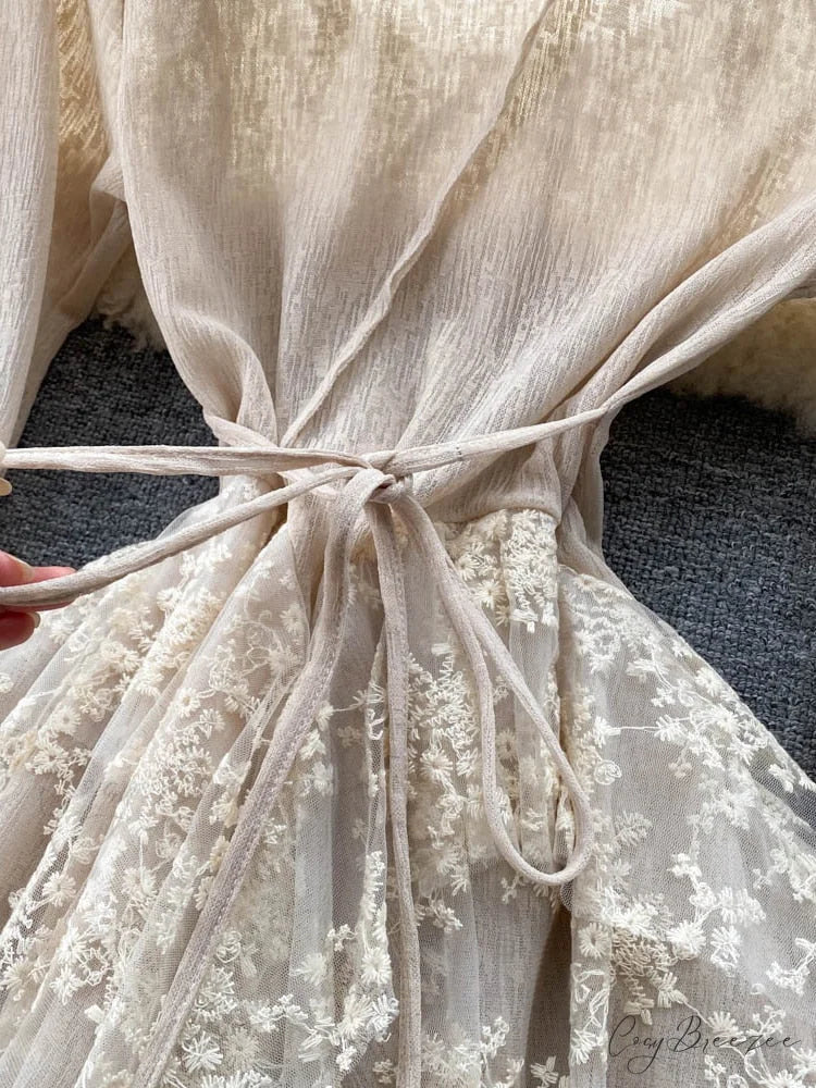 Women Party Warm-Season Waist Closing Up Autumn Temperament Lace Gown Tide New O-neck Elegant Vestidos Irregular 2024