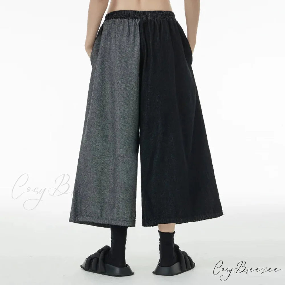 Women Patchwork Casual Denim High Elastic Waist Personality Fashion Loose Wide Leg Korea 2024 Spring Autumn New Jean