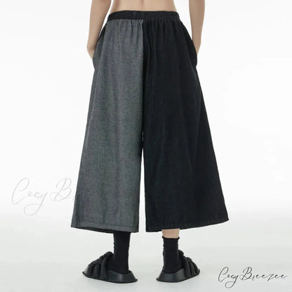 Women Patchwork Casual Denim High Elastic Waist Personality Fashion Loose Wide Leg Korea 2024 Spring Autumn New Jean