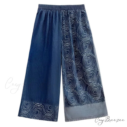 Women Patchwork Casual Denim High Elastic Waist Personality Fashion Loose Wide Leg Korea 2024 Spring Autumn New Jean