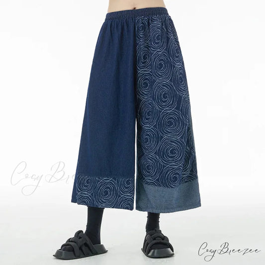 Women Patchwork Casual Denim High Elastic Waist Personality Fashion Loose Wide Leg Korea 2024 Spring Autumn New Jean