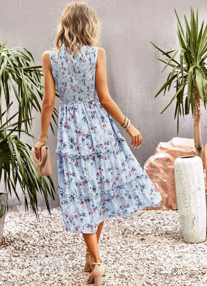 WOMEN PRINT SLEEVE DRESS L / pink