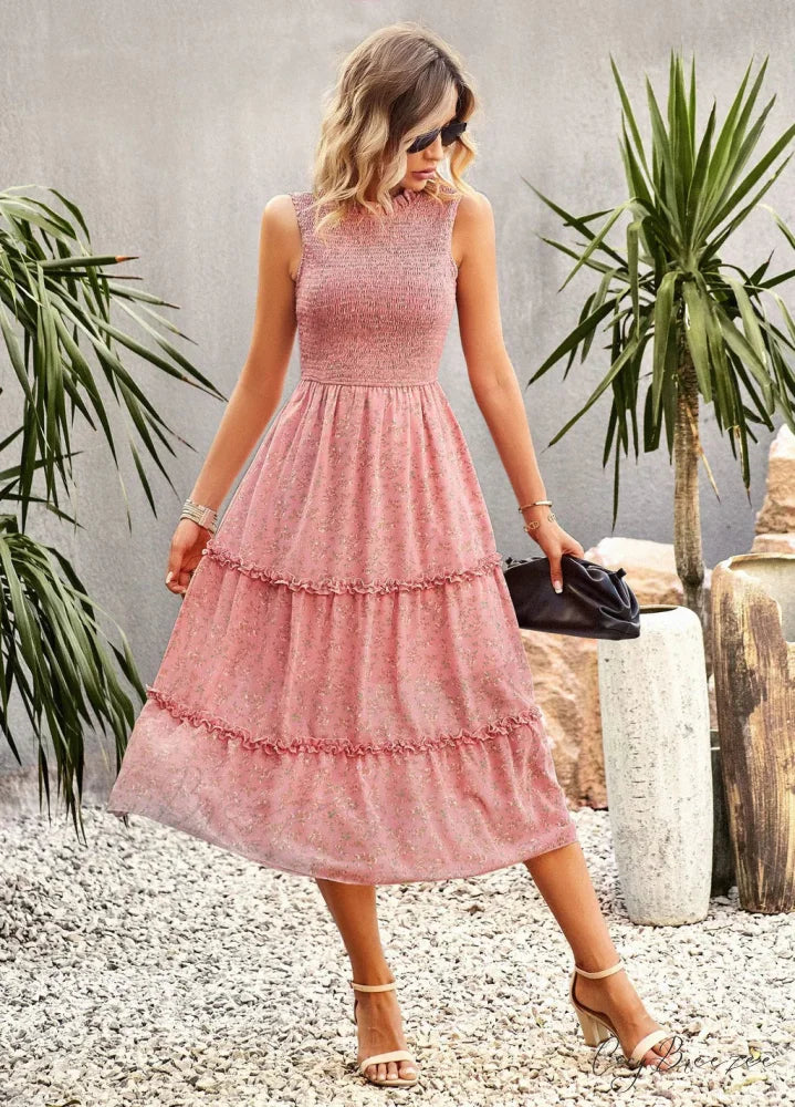 WOMEN PRINT SLEEVE DRESS S / blue