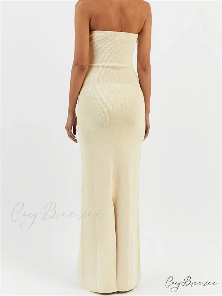 Women Ribbed Tube Summer Knitted Strapless Backless Sleeveless Solid Color Bodycon Party Vestidos
