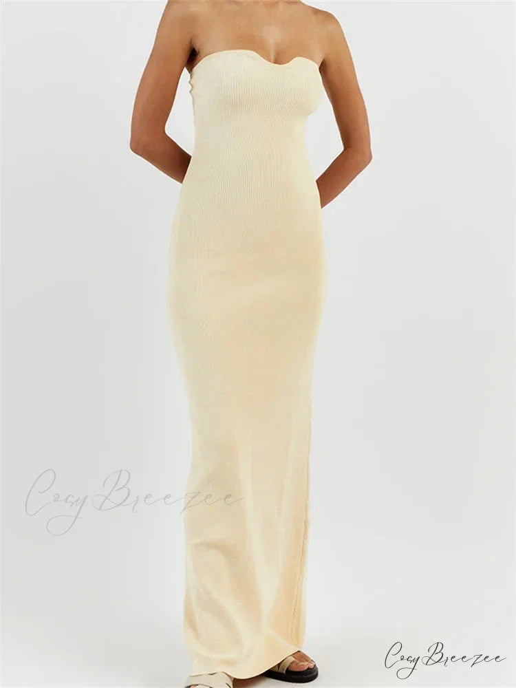 Women Ribbed Tube Summer Knitted Strapless Backless Sleeveless Solid Color Bodycon Party Vestidos