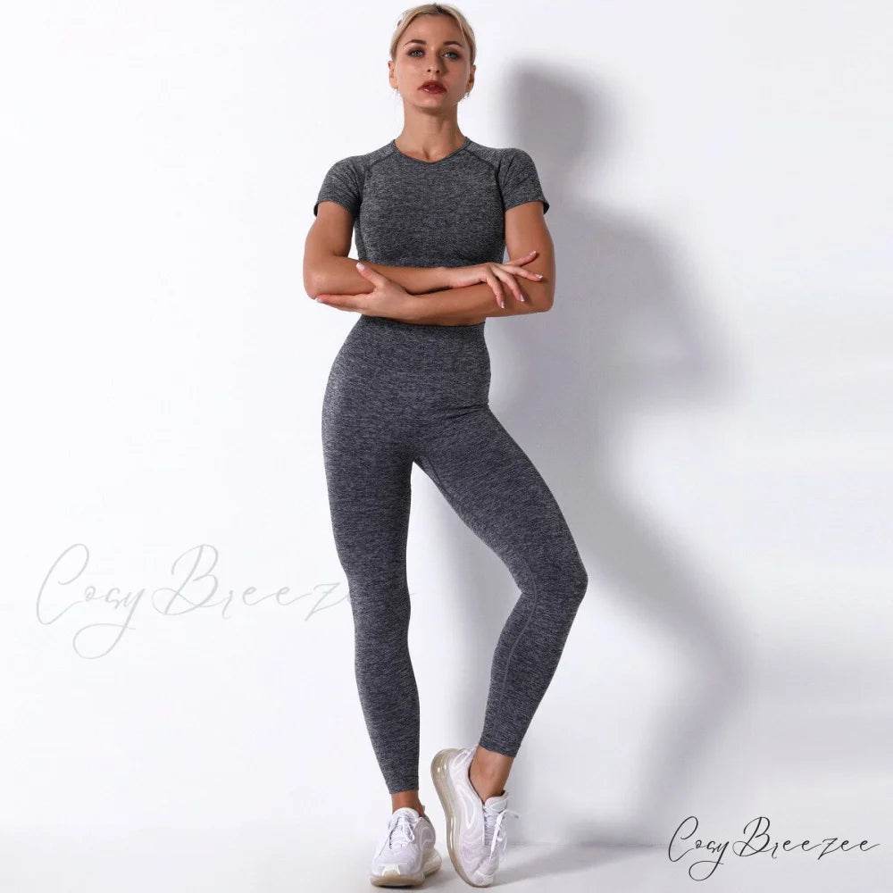 Women Seamless Sports Fitness Tracksuit Running Leggings Dark grey / S