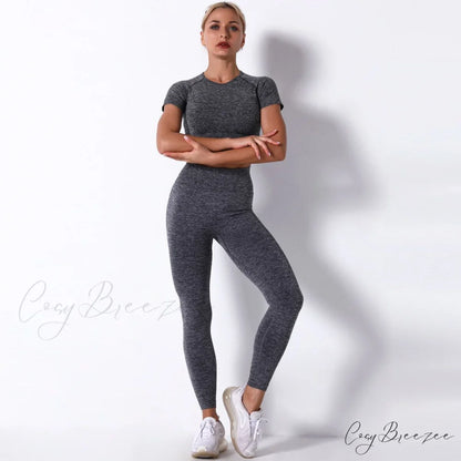 Women Seamless Sports Fitness Tracksuit Running Leggings Dark grey / S
