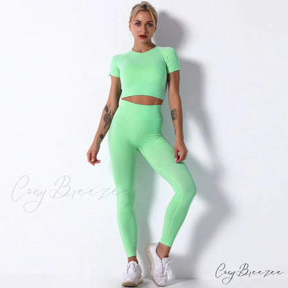 Women Seamless Sports Fitness Tracksuit Running Leggings Green / S