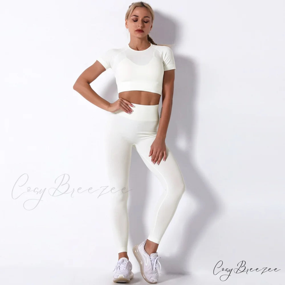 Women Seamless Sports Fitness Tracksuit Running Leggings Milk white / S