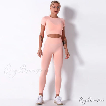 Women Seamless Sports Fitness Tracksuit Running Leggings Pink / S