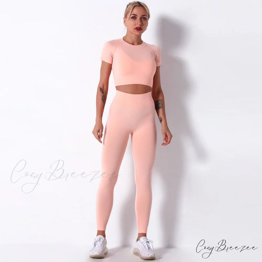 Women Seamless Sports Fitness Tracksuit Running Leggings Pink / S