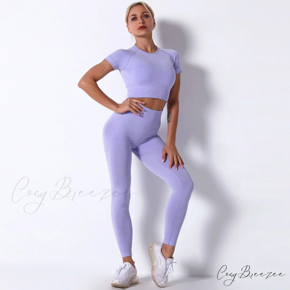 Women Seamless Sports Fitness Tracksuit Running Leggings Purple / S