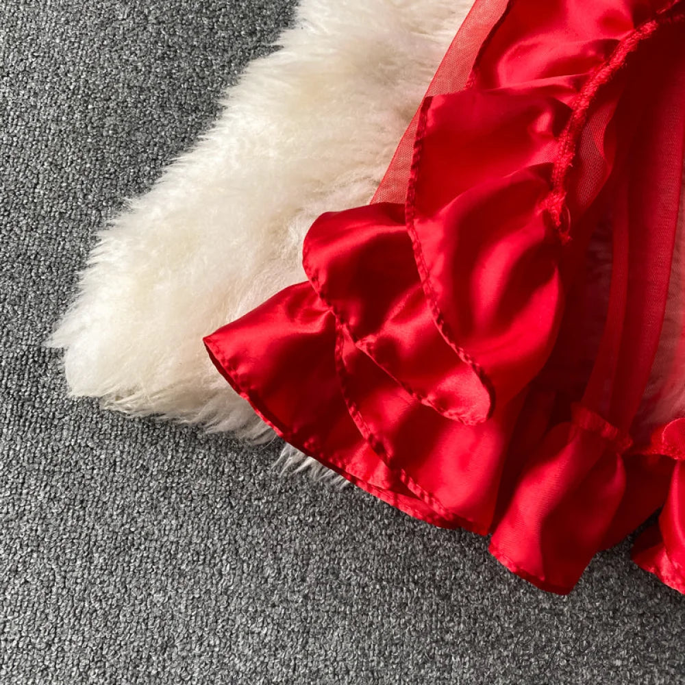 Women Sexy Female Dresses Patchwork Bodycon Strapless Gown Red Mesh Party Dinner Slim Strap Warm-Season Long Spaghetti